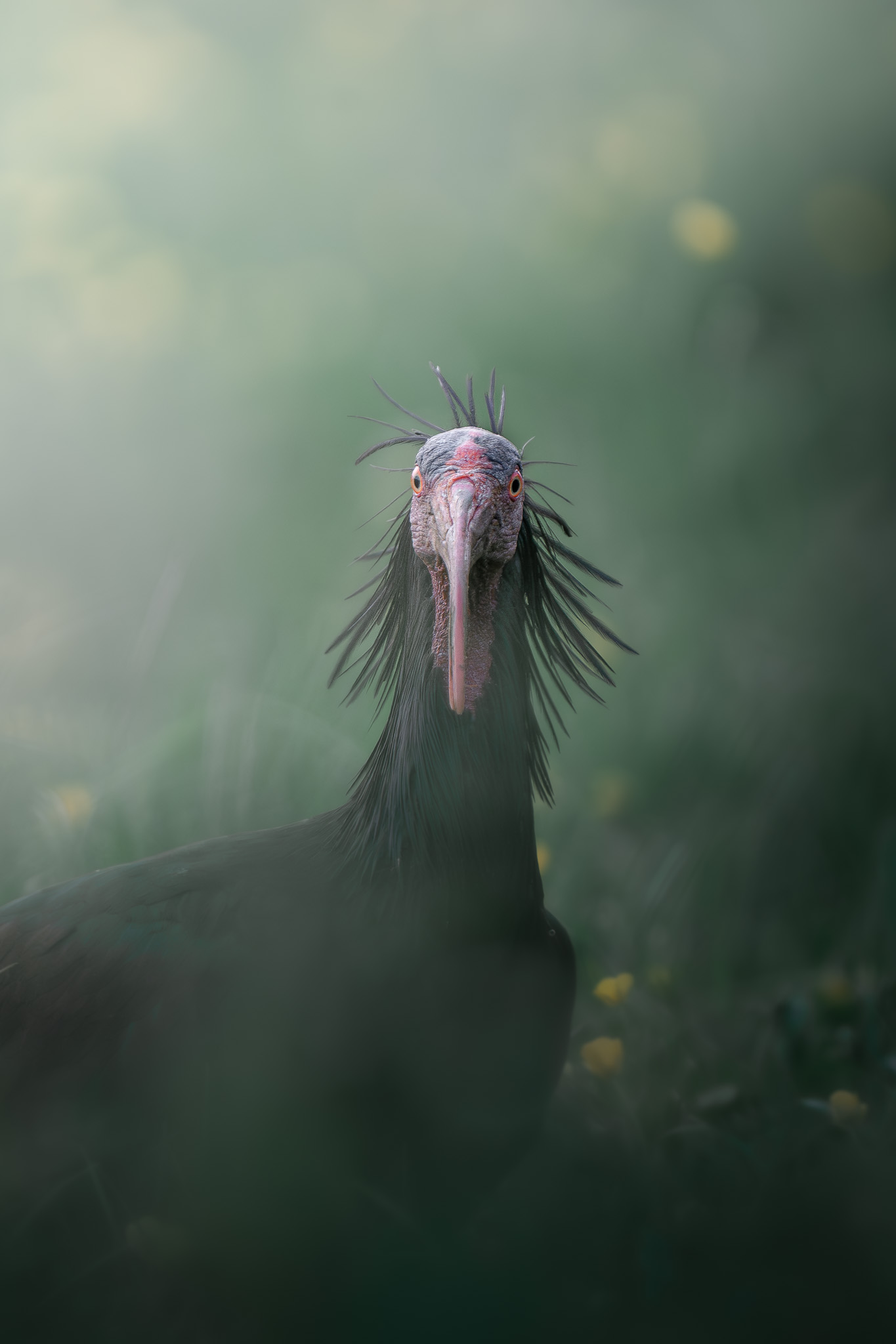Panoramic view of alpine wildlife habitat with deer grazing in open terrain